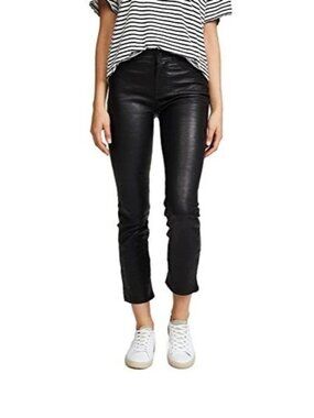 NWT Paige Jacqueline Straight Crop in Black Stretch Leather Pants 24 $995